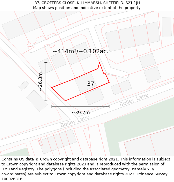 37, CROFTERS CLOSE, KILLAMARSH, SHEFFIELD, S21 1JH: Plot and title map