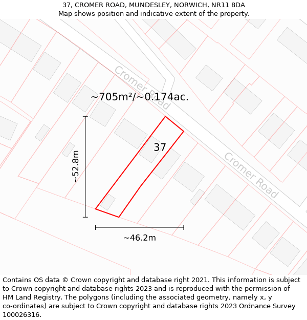 37, CROMER ROAD, MUNDESLEY, NORWICH, NR11 8DA: Plot and title map