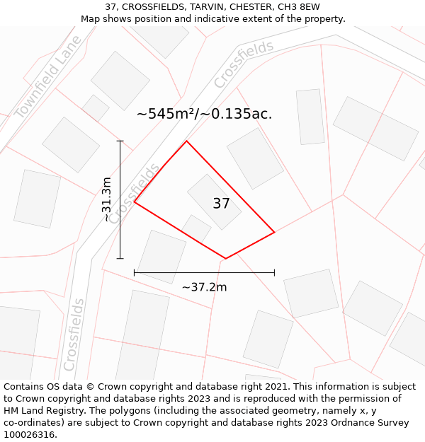 37, CROSSFIELDS, TARVIN, CHESTER, CH3 8EW: Plot and title map