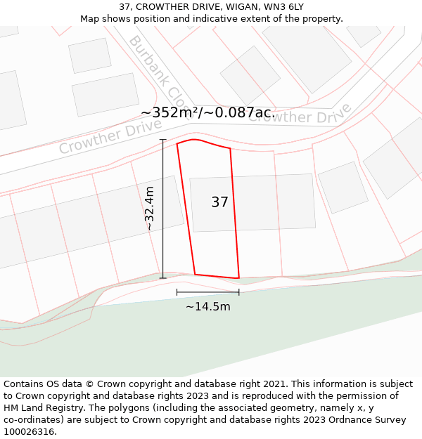 37, CROWTHER DRIVE, WIGAN, WN3 6LY: Plot and title map