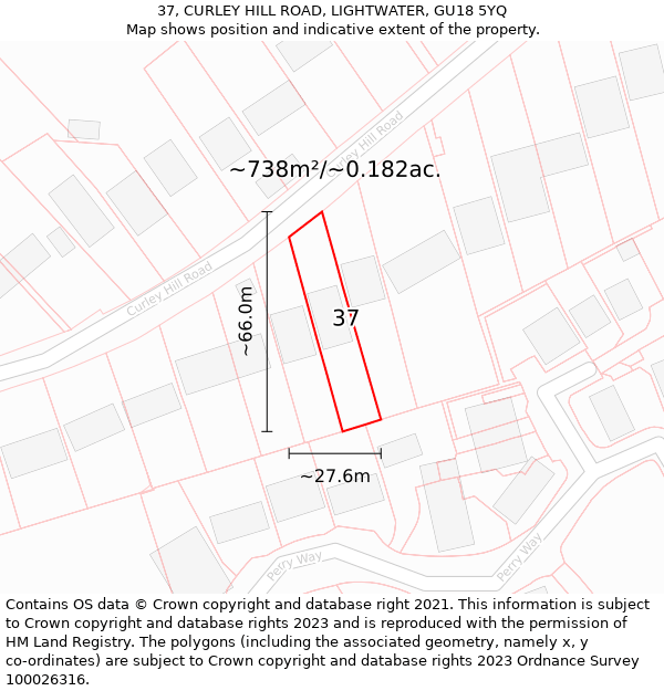 37, CURLEY HILL ROAD, LIGHTWATER, GU18 5YQ: Plot and title map