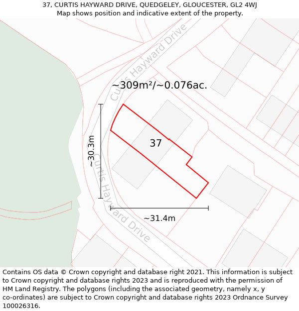 37, CURTIS HAYWARD DRIVE, QUEDGELEY, GLOUCESTER, GL2 4WJ: Plot and title map