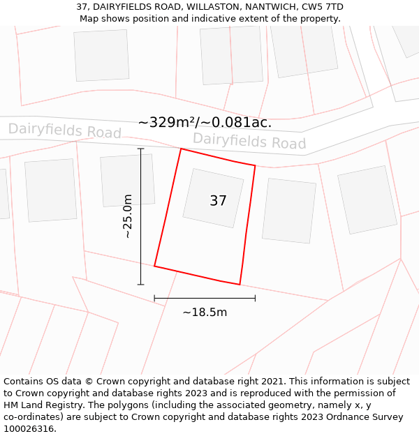 37, DAIRYFIELDS ROAD, WILLASTON, NANTWICH, CW5 7TD: Plot and title map