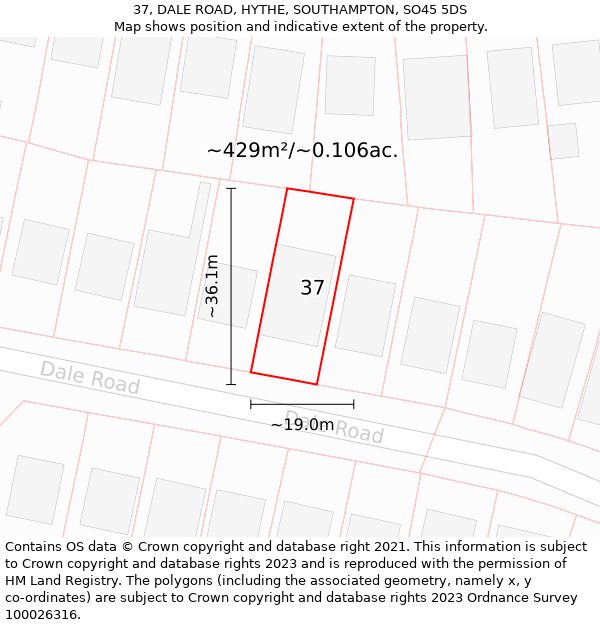 37, DALE ROAD, HYTHE, SOUTHAMPTON, SO45 5DS: Plot and title map