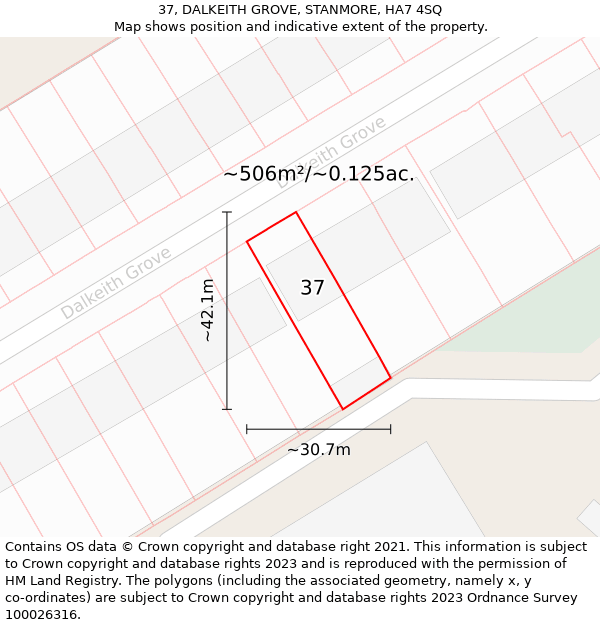 37, DALKEITH GROVE, STANMORE, HA7 4SQ: Plot and title map