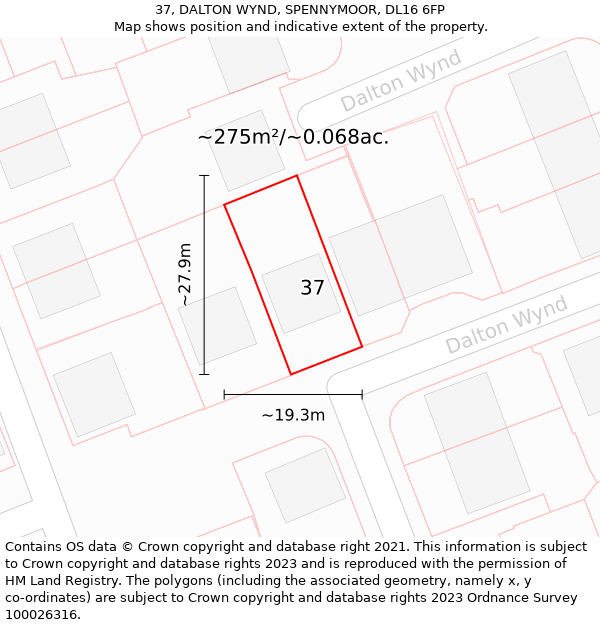 37, DALTON WYND, SPENNYMOOR, DL16 6FP: Plot and title map