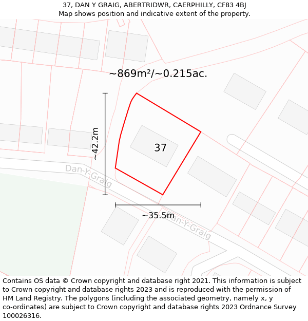 37, DAN Y GRAIG, ABERTRIDWR, CAERPHILLY, CF83 4BJ: Plot and title map