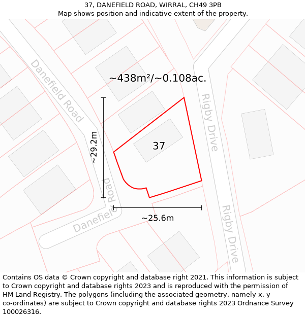 37, DANEFIELD ROAD, WIRRAL, CH49 3PB: Plot and title map