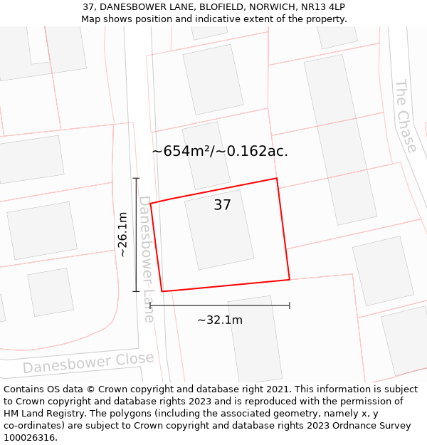 37, DANESBOWER LANE, BLOFIELD, NORWICH, NR13 4LP: Plot and title map