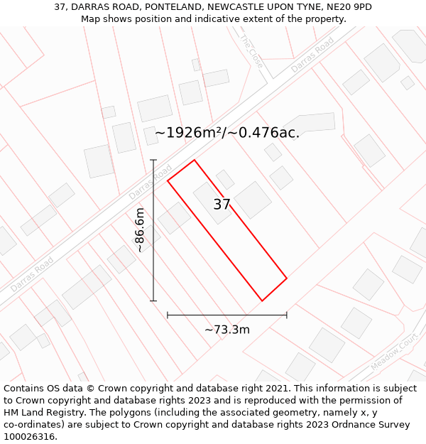 37, DARRAS ROAD, PONTELAND, NEWCASTLE UPON TYNE, NE20 9PD: Plot and title map