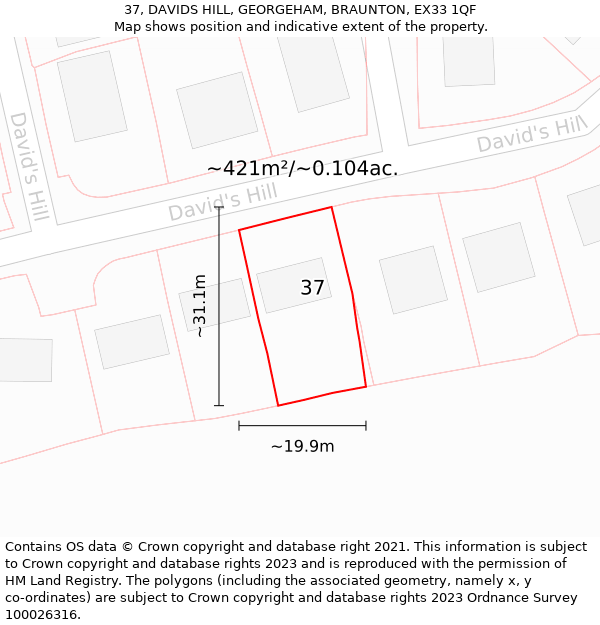 37, DAVIDS HILL, GEORGEHAM, BRAUNTON, EX33 1QF: Plot and title map