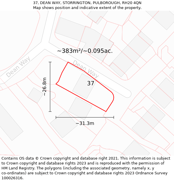 37, DEAN WAY, STORRINGTON, PULBOROUGH, RH20 4QN: Plot and title map