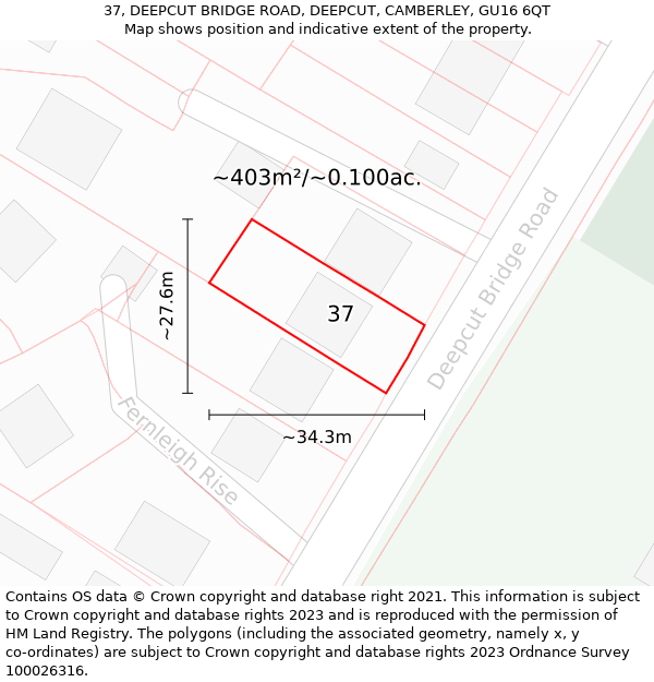 37, DEEPCUT BRIDGE ROAD, DEEPCUT, CAMBERLEY, GU16 6QT: Plot and title map