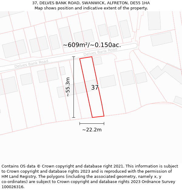 37, DELVES BANK ROAD, SWANWICK, ALFRETON, DE55 1HA: Plot and title map