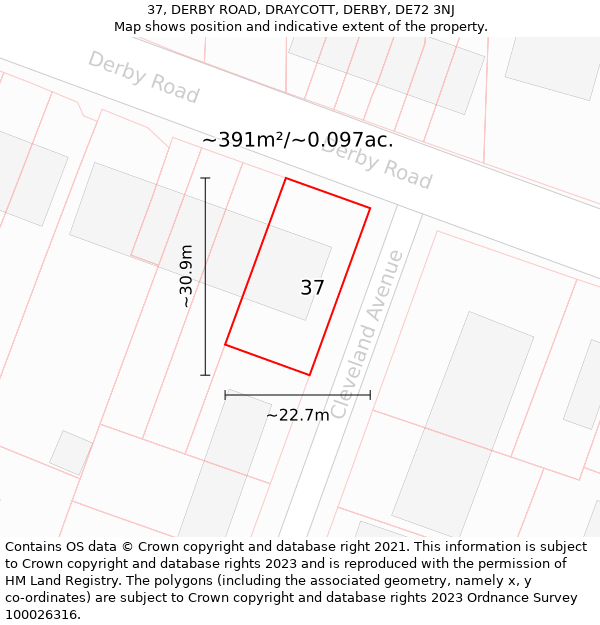 37, DERBY ROAD, DRAYCOTT, DERBY, DE72 3NJ: Plot and title map