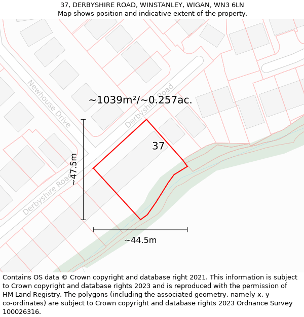 37, DERBYSHIRE ROAD, WINSTANLEY, WIGAN, WN3 6LN: Plot and title map