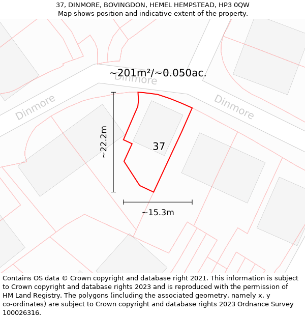 37, DINMORE, BOVINGDON, HEMEL HEMPSTEAD, HP3 0QW: Plot and title map