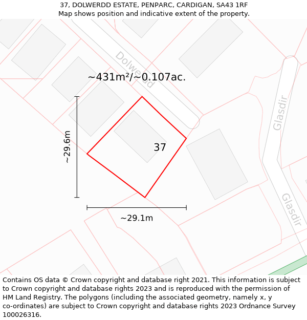 37, DOLWERDD ESTATE, PENPARC, CARDIGAN, SA43 1RF: Plot and title map