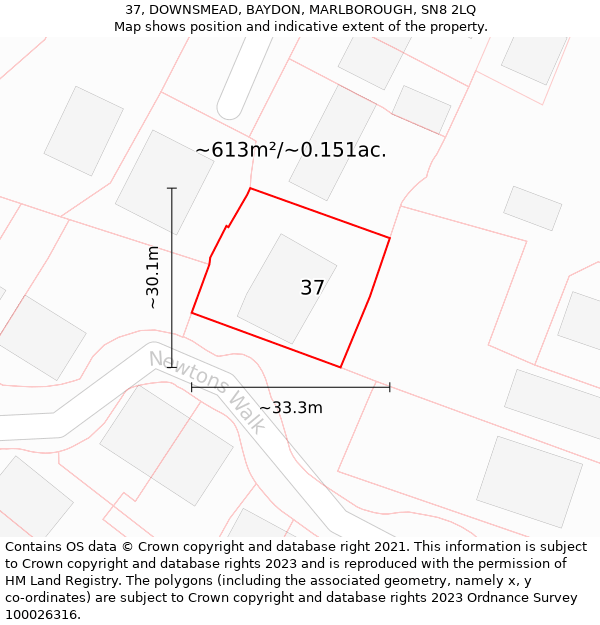 37, DOWNSMEAD, BAYDON, MARLBOROUGH, SN8 2LQ: Plot and title map