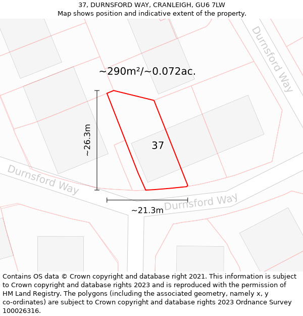 37, DURNSFORD WAY, CRANLEIGH, GU6 7LW: Plot and title map