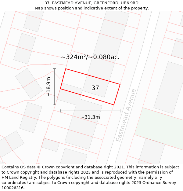 37, EASTMEAD AVENUE, GREENFORD, UB6 9RD: Plot and title map