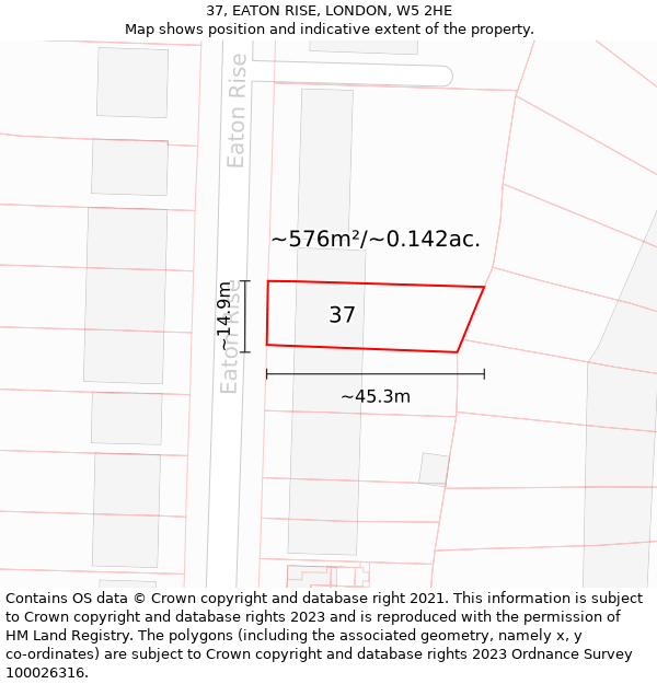 37, EATON RISE, LONDON, W5 2HE: Plot and title map