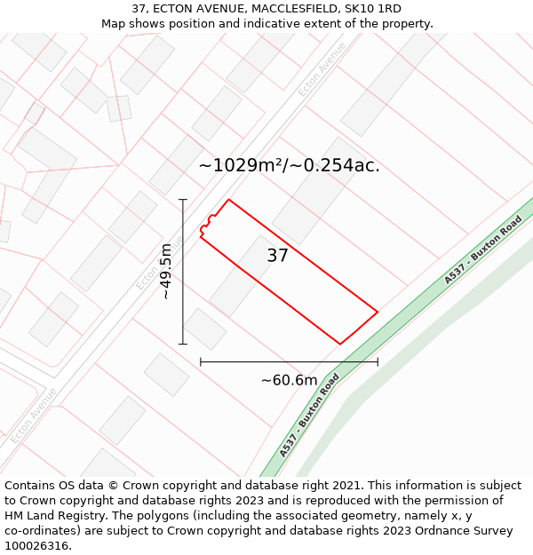 37, ECTON AVENUE, MACCLESFIELD, SK10 1RD: Plot and title map