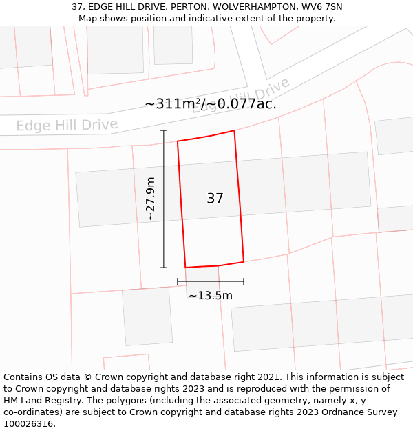 37, EDGE HILL DRIVE, PERTON, WOLVERHAMPTON, WV6 7SN: Plot and title map