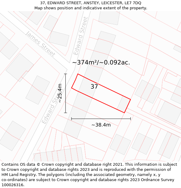 37, EDWARD STREET, ANSTEY, LEICESTER, LE7 7DQ: Plot and title map