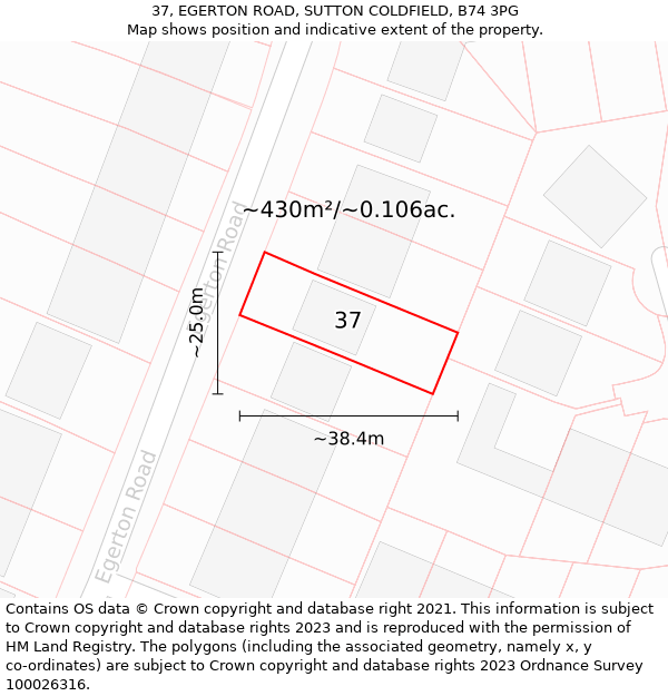 37, EGERTON ROAD, SUTTON COLDFIELD, B74 3PG: Plot and title map