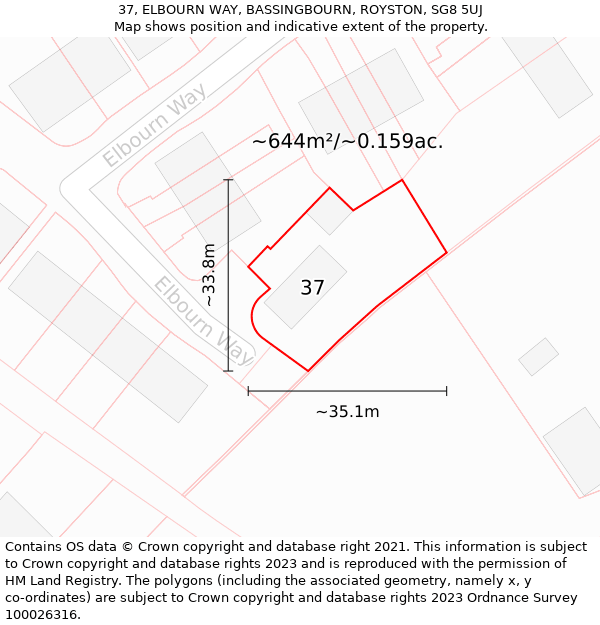 37, ELBOURN WAY, BASSINGBOURN, ROYSTON, SG8 5UJ: Plot and title map