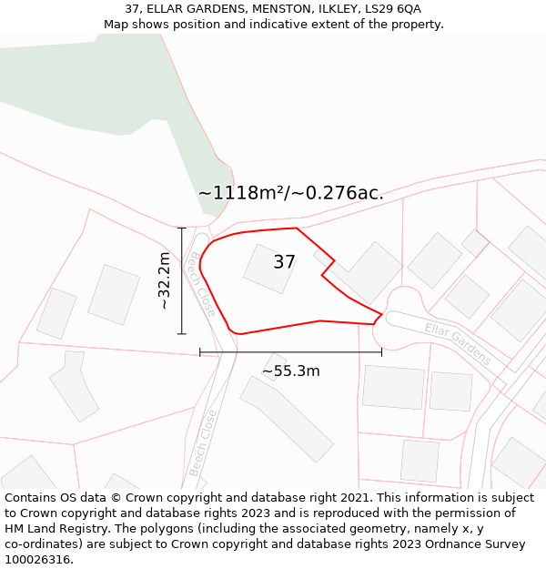 37, ELLAR GARDENS, MENSTON, ILKLEY, LS29 6QA: Plot and title map