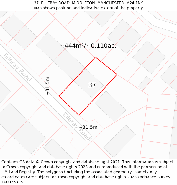 37, ELLERAY ROAD, MIDDLETON, MANCHESTER, M24 1NY: Plot and title map