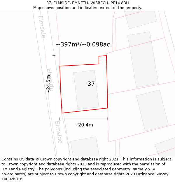 37, ELMSIDE, EMNETH, WISBECH, PE14 8BH: Plot and title map