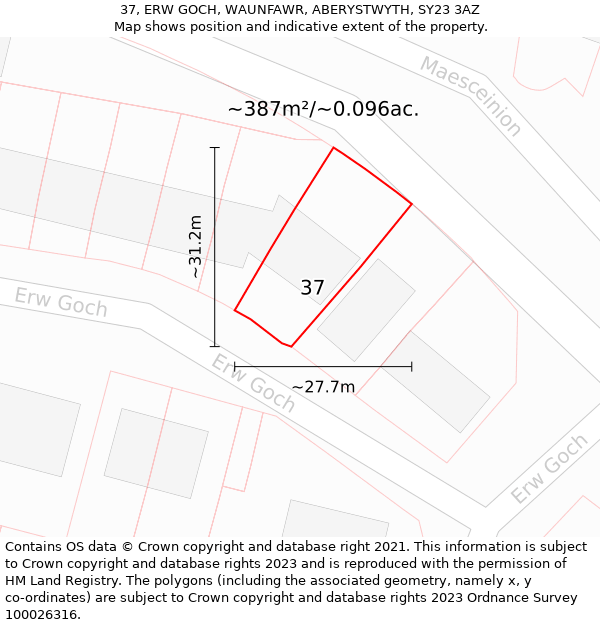 37, ERW GOCH, WAUNFAWR, ABERYSTWYTH, SY23 3AZ: Plot and title map