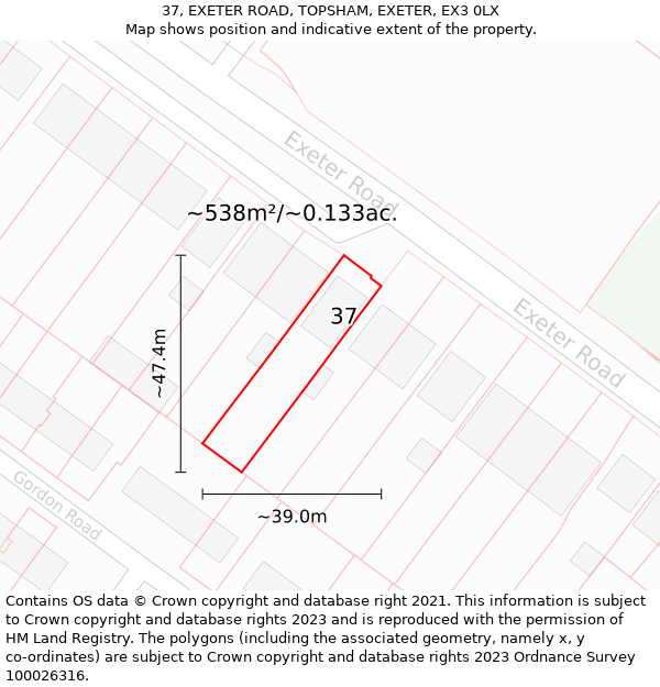 37, EXETER ROAD, TOPSHAM, EXETER, EX3 0LX: Plot and title map