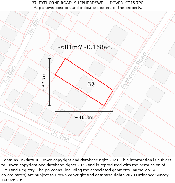 37, EYTHORNE ROAD, SHEPHERDSWELL, DOVER, CT15 7PG: Plot and title map