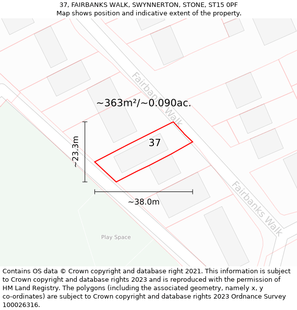 37, FAIRBANKS WALK, SWYNNERTON, STONE, ST15 0PF: Plot and title map