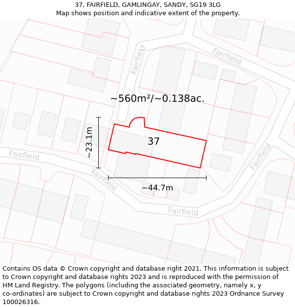 37, FAIRFIELD, GAMLINGAY, SANDY, SG19 3LG: Plot and title map