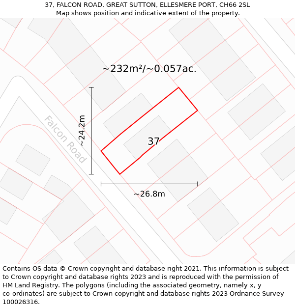 37, FALCON ROAD, GREAT SUTTON, ELLESMERE PORT, CH66 2SL: Plot and title map