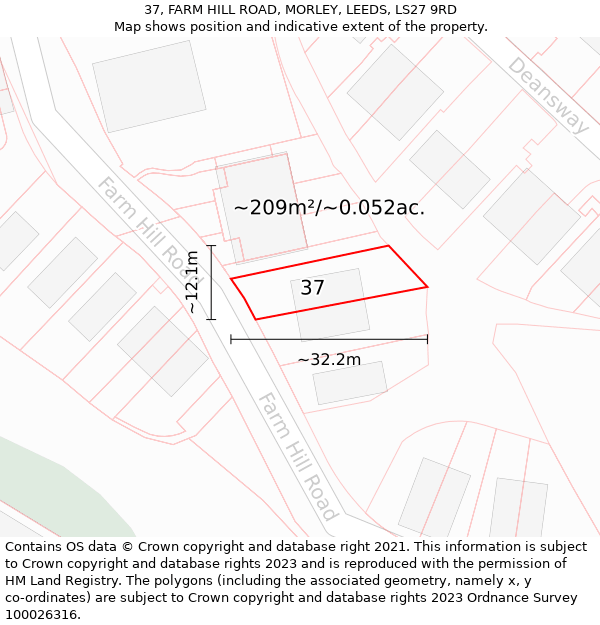 37, FARM HILL ROAD, MORLEY, LEEDS, LS27 9RD: Plot and title map