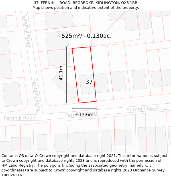 37, FERNHILL ROAD, BEGBROKE, KIDLINGTON, OX5 1RR: Plot and title map