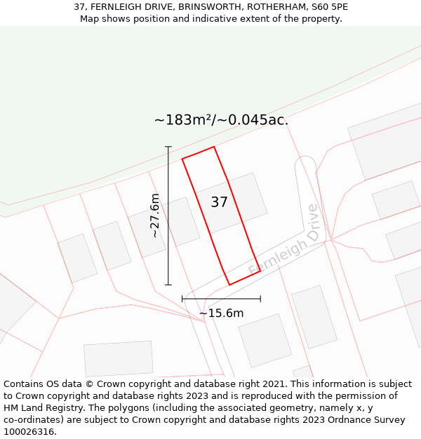 37, FERNLEIGH DRIVE, BRINSWORTH, ROTHERHAM, S60 5PE: Plot and title map