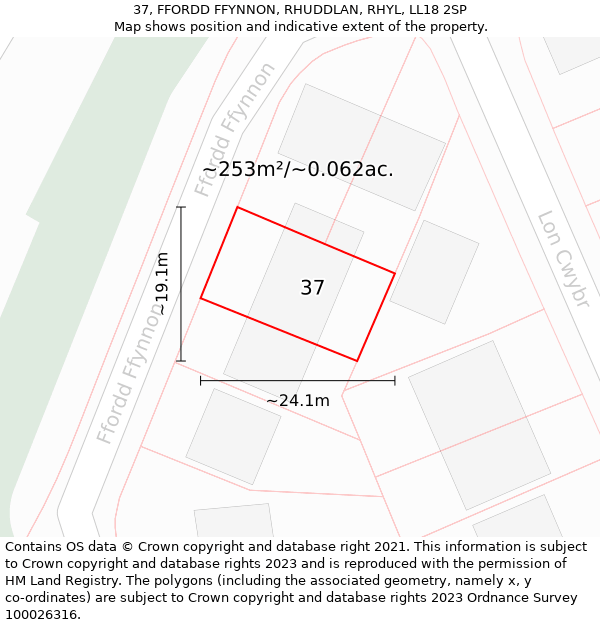 37, FFORDD FFYNNON, RHUDDLAN, RHYL, LL18 2SP: Plot and title map