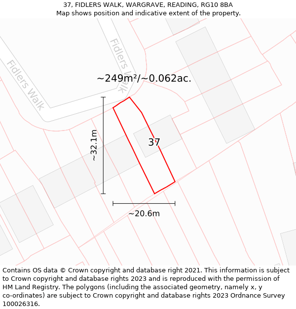 37, FIDLERS WALK, WARGRAVE, READING, RG10 8BA: Plot and title map