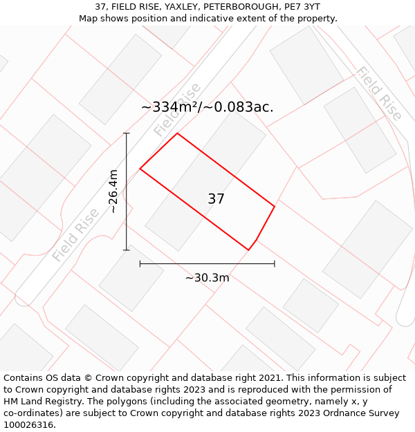 37, FIELD RISE, YAXLEY, PETERBOROUGH, PE7 3YT: Plot and title map