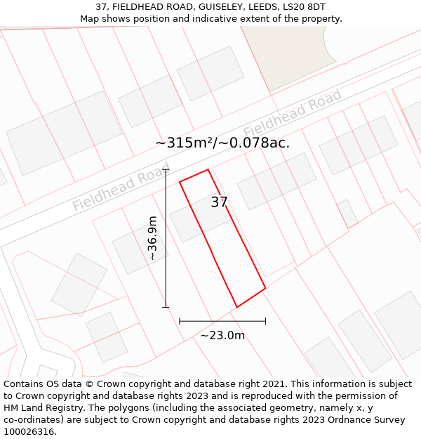 37, FIELDHEAD ROAD, GUISELEY, LEEDS, LS20 8DT: Plot and title map