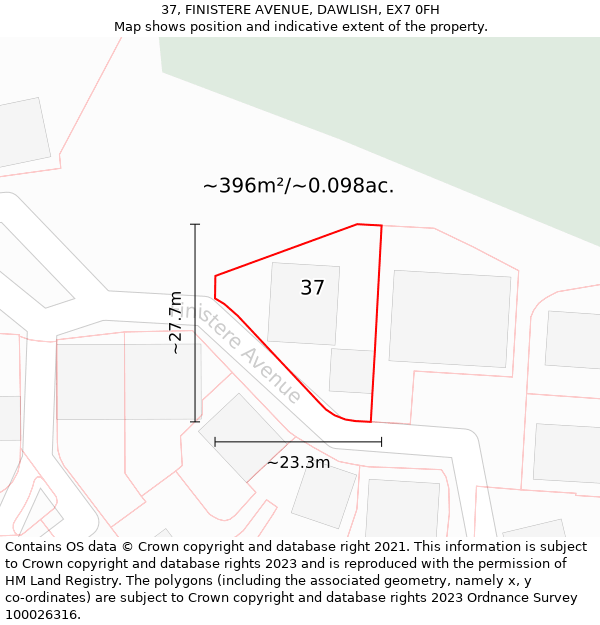 37, FINISTERE AVENUE, DAWLISH, EX7 0FH: Plot and title map