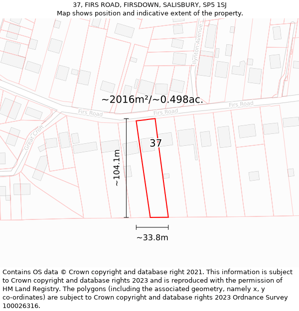 37, FIRS ROAD, FIRSDOWN, SALISBURY, SP5 1SJ: Plot and title map