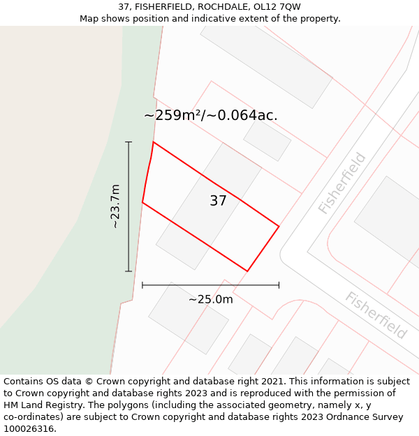 37, FISHERFIELD, ROCHDALE, OL12 7QW: Plot and title map